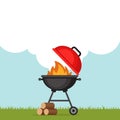 Bbq party background with grill and fire. Barbecue poster. Flat