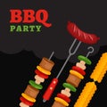 Bbq party background with grill food. Barbecue poster. Flat style, vector illustration. Royalty Free Stock Photo