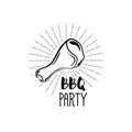 BBQ Party Badge. Chicken grill label. Vector illustration on white