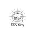 BBQ Party Badge. Chicken wing grill label. Vector illustration isolated on white