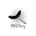 BBQ Party Badge. Grilled Sausage label. Vector illustration on white