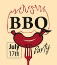 Bbq party banner with a sausage on a fork Royalty Free Stock Photo