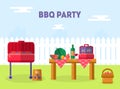 Bbq Party Banner Template, Outdoor Picnic Elements, Barbecue Invitation Card, Food Flyer Vector Illustration Royalty Free Stock Photo
