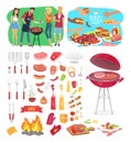 BBQ Party Posters and Icons Vector Illustration Royalty Free Stock Photo