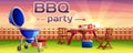 BBQ party cartoon banner with cooking grill meat