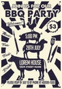 BBQ Party Craft Paper Poster.BBQ Party Poster with Chicken, Pig, Sheep, Cow Silhouette. Royalty Free Stock Photo