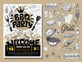 BBQ party Food poster. Barbecue template menu invitation flyer d