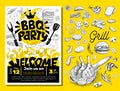 BBQ party Food poster. Barbecue template menu invitation flyer d Royalty Free Stock Photo