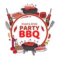 BBQ party frame in hand drawn design Royalty Free Stock Photo