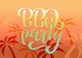 BBQ party hand lettering logo vector design template. Gradient Barbecue text typographic label isolated on white background with Royalty Free Stock Photo