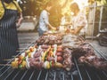 BBQ Party happy summer family dinner at home outdoor vintage sty Royalty Free Stock Photo