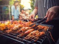 BBQ Party happy summer family dinner at home outdoor vintage sty Royalty Free Stock Photo
