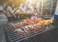 BBQ Party happy summer family dinner at home outdoor vintage sty Royalty Free Stock Photo