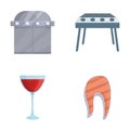 Bbq party icons set cartoon vector. Barbecue party food and equipment Royalty Free Stock Photo