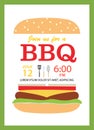 BBQ party invitation card with hamburger Royalty Free Stock Photo
