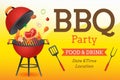 BBQ party invitation ,card or poster template with grill and food flyer vector flat style  illustration Royalty Free Stock Photo