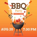 BBQ party invitation ,card or poster template with grill and food flyer vector flat style  illustration Royalty Free Stock Photo