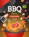 BBQ party invitation ,card or poster template with grill and food flyer vector flat style illustration Royalty Free Stock Photo