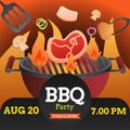 BBQ party invitation ,card or poster template with grill Royalty Free Stock Photo