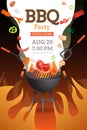 BBQ party invitation ,card or poster template with grill Royalty Free Stock Photo