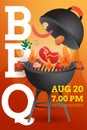 BBQ party invitation ,card or poster template with grill Royalty Free Stock Photo