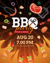 BBQ party invitation ,card or poster template with grill Royalty Free Stock Photo