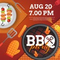 BBQ party invitation ,card or poster template with grill Royalty Free Stock Photo