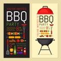 Bbq party invitation with grill and food. Barbecue poster. Food