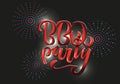 BBQ Party lettering invitation to American independence day barbeque with on black background. Vector hand drawn illustration. Royalty Free Stock Photo