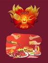 BBQ Party Logo in Flame and Grill Food in Hands
