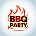 BBQ Party logotype template with flames. Barbecue party logo, party invitation template. Isolated Vector illustration.