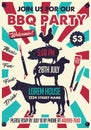 BBQ Party Poster with Chicken, Pig, Sheep, Cow Silhouette. Vector Invitation Card. Royalty Free Stock Photo