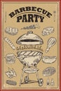 Bbq party poster with hand drawn design elements. Barbeque and grill. for card, banner, flyer.