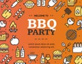 Bbq Party Signs Round Design Template Thin Line Icon Concept. Vector Royalty Free Stock Photo