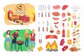 BBQ Party Time Icon Set Poster Vector Illustration Royalty Free Stock Photo