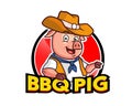 BBQ Pig Cartoon Mascot Logo Royalty Free Stock Photo