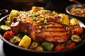 bbq pork chops with corn and vegetables Royalty Free Stock Photo