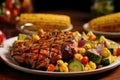 bbq pork chops with corn and vegetables Royalty Free Stock Photo