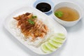 BBQ Pork and Crispy Pork with Rice. Closeup Useful as background