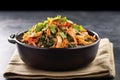 bbq pulled pork bowl on slate background, garnished with parsley Royalty Free Stock Photo