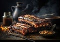 BBQ ribs served on a plate.The BBQ side is one of the favorite dishes of traditional American