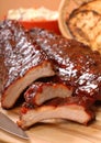 BBQ Ribs with toasted bread and cole slaw Royalty Free Stock Photo