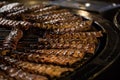 BBQ Roast Marinated Baby Back Pork Ribs. Close-up On Hot Flaming Grill Background Royalty Free Stock Photo