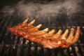 BBQ Roasted Baby Back Pork Ribs On Hot Flaming Grill Royalty Free Stock Photo