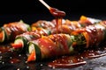bbq sauce dripping from tightly wrapped veggies