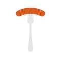 BBQ sausage vector illustration Logo Icon sausage on barbecue fork. Grilled sausage on fork icon. Hot sausage on fork isolated