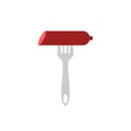 BBQ sausage vector illustration Logo Icon sausage on barbecue fork. Grilled sausage on fork icon. Hot sausage on fork isolated Royalty Free Stock Photo