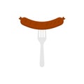 BBQ sausage vector illustration Logo Icon sausage on barbecue fork. Grilled sausage on fork icon. Hot sausage on fork isolated