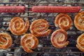BBQ sausages on the grill Royalty Free Stock Photo