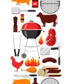 Bbq seamless pattern with grill objects and icons